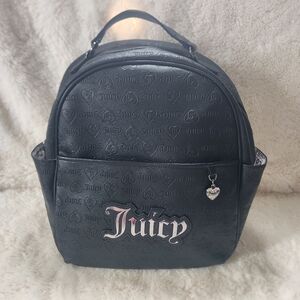 Juicy Couture Heartless Backpack Black Liquorice Embossed Wordplay Vegan EUC